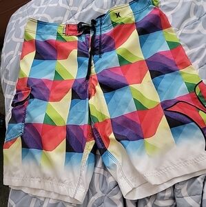 Hurley Mens 34 Colorblock Colorful‎ Geometric Print Swim Shorts